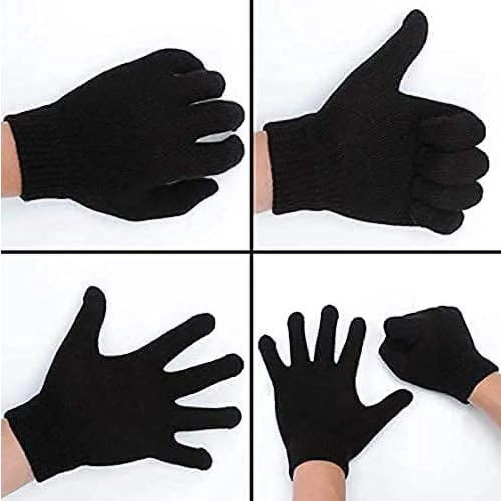 10 Pack of Bulk Wholesale Adult One Size Knit Stretch Cold Winter Weather Gloves for Men, Women, Teens, Homeless and Charity Donations for Harsh Climates and Temperatures in Black