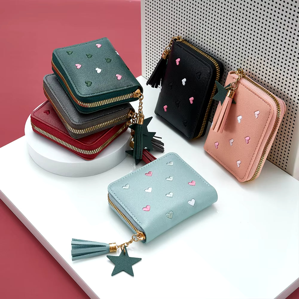 Women Small Wallet Ladies Mini Tassel Wallet Cute Girl Short Zipper Lovely Pu Leather Coin Purse Female Hand Wallet Purse 1PC