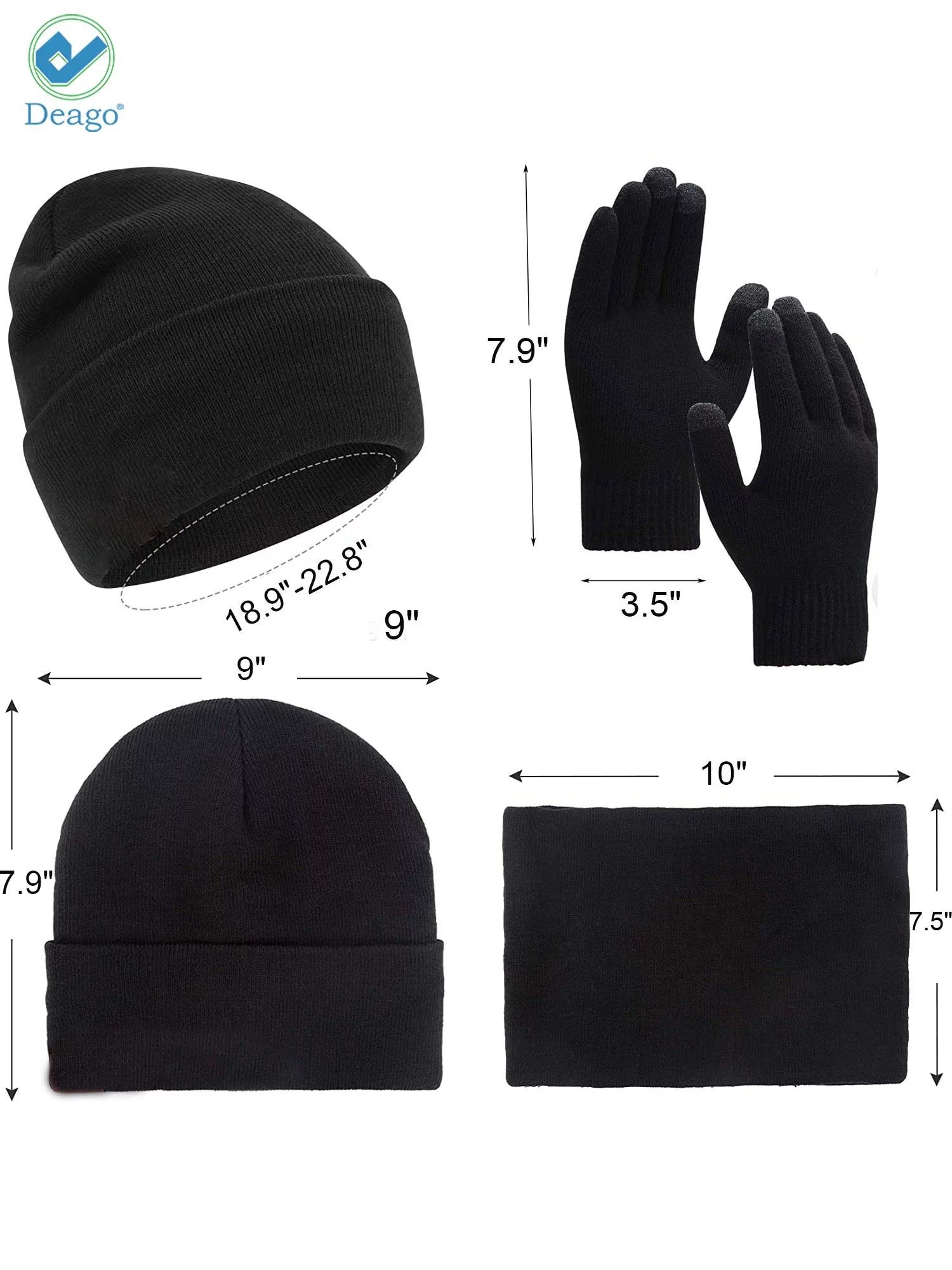 Winter Beanie Hat Scarf Touchscreen Gloves Set for Men and Women, Beanie Gloves Neck Warmer Set with Warm Knit Fleece Lined (Black)