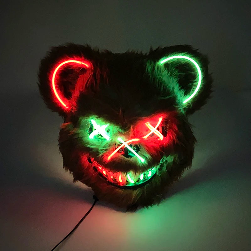 Hot Luminous LED Horror Mask for Halloween Cosplay Props Glowing Scary Mask Neon Light up Bloody Bear Mask Mascara Costume Decor