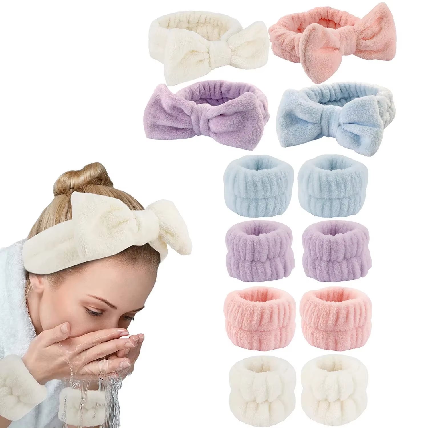 3Pcs Microfiber Spa Headband Wristband Washing Face Makeup Towel Wrist Hair Bands Washband Scrunchies Absorbent Styling Tools