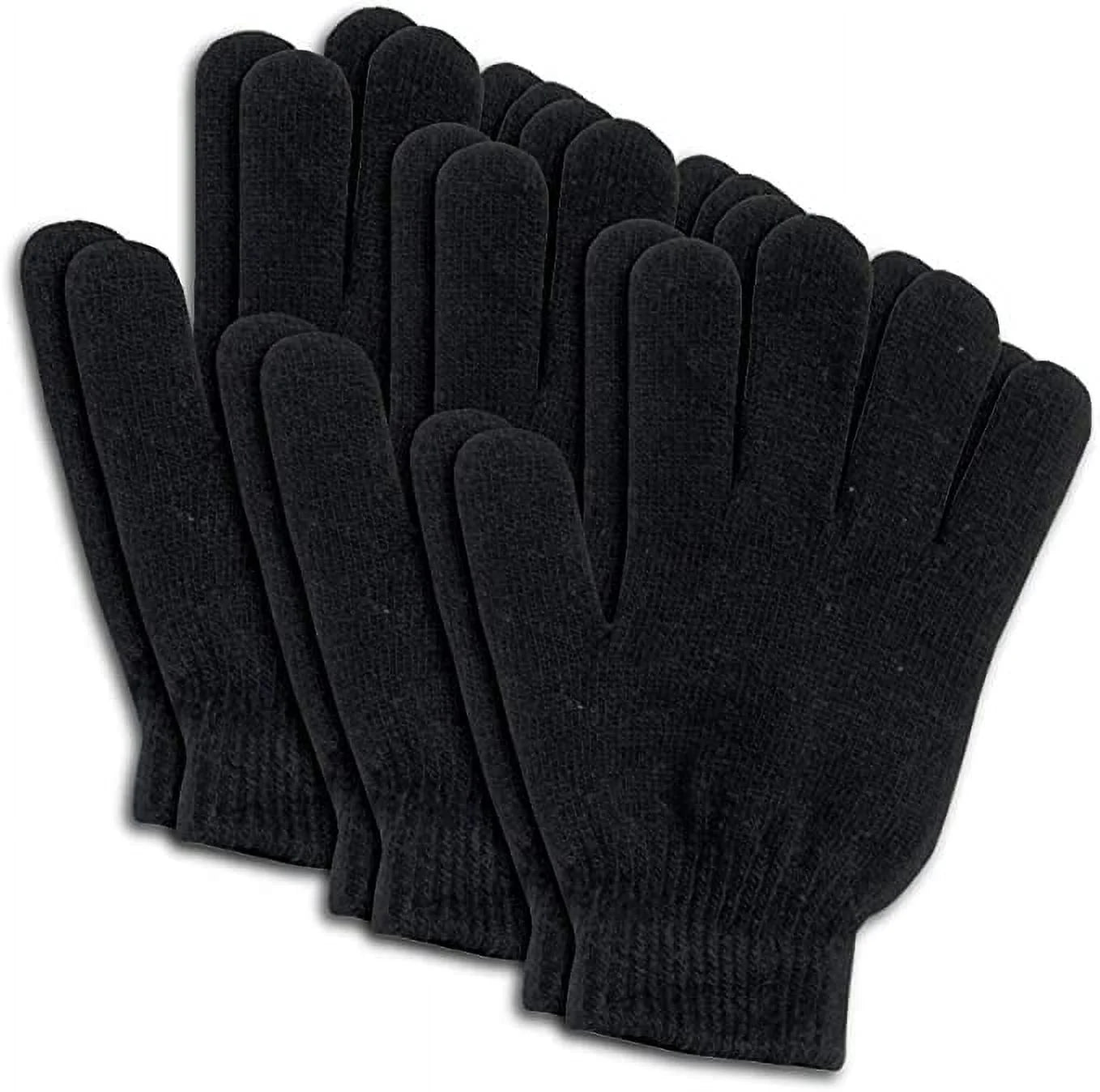 10 Pack of Bulk Wholesale Adult One Size Knit Stretch Cold Winter Weather Gloves for Men, Women, Teens, Homeless and Charity Donations for Harsh Climates and Temperatures in Black